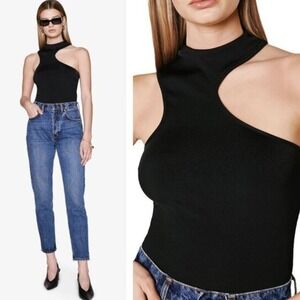 Anine Bing Lesly Asymmetric Ribbed Black Tank Top Large